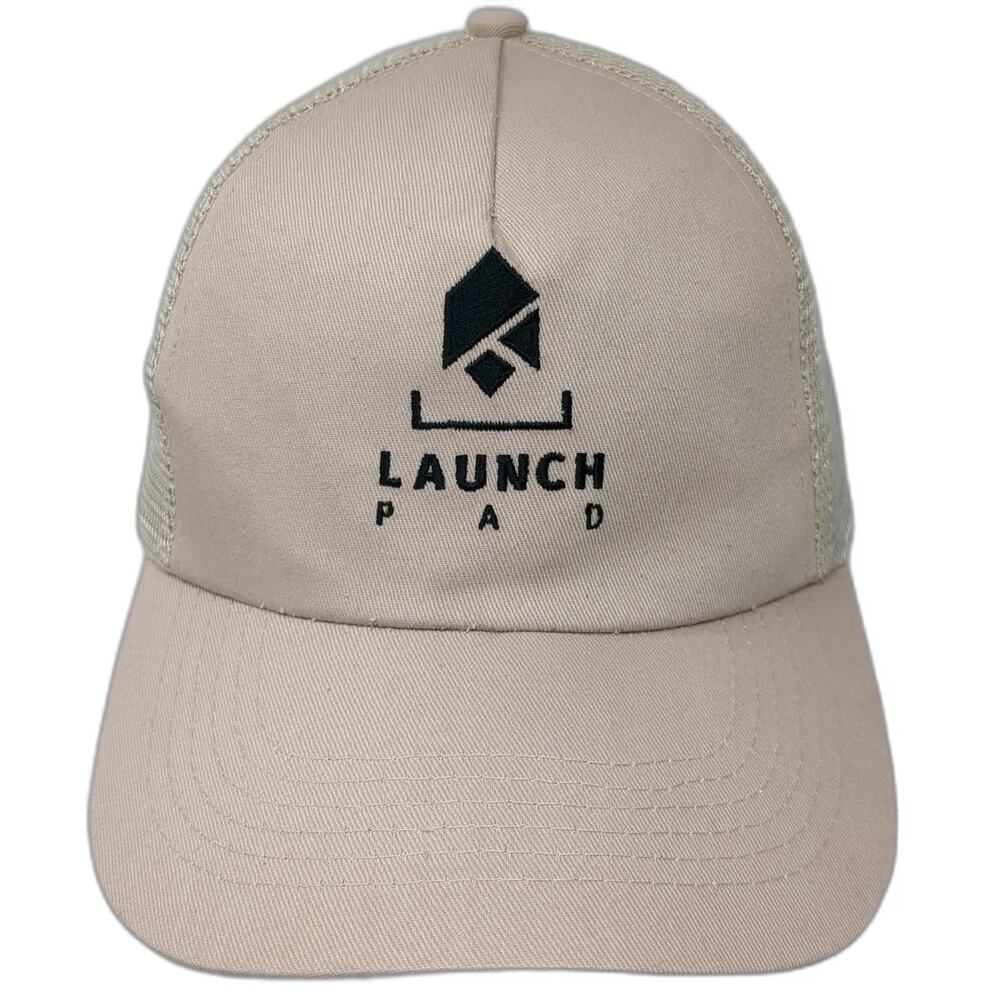 Hit Trucker Hat Beige One Size Launch Pad Logo Mesh Snapback Cap Graphic Cotton